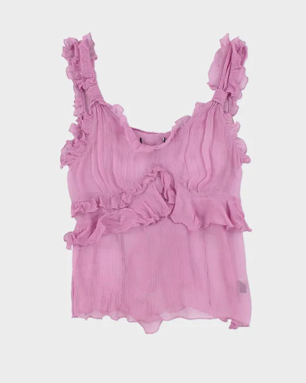 Y2k 00s Mesh Ruffle Cami Top - S sold by Rokit