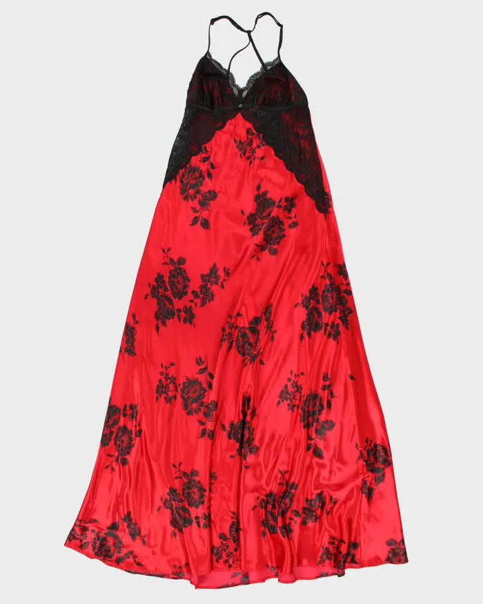 Y2k 00s La Vie En Rose Red Maxi Slip Dress - S sold by Rokit