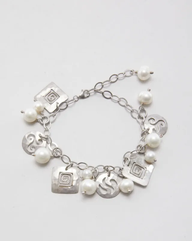 925 Silver Faux Pearl Detail Bracelet sold by Rokit