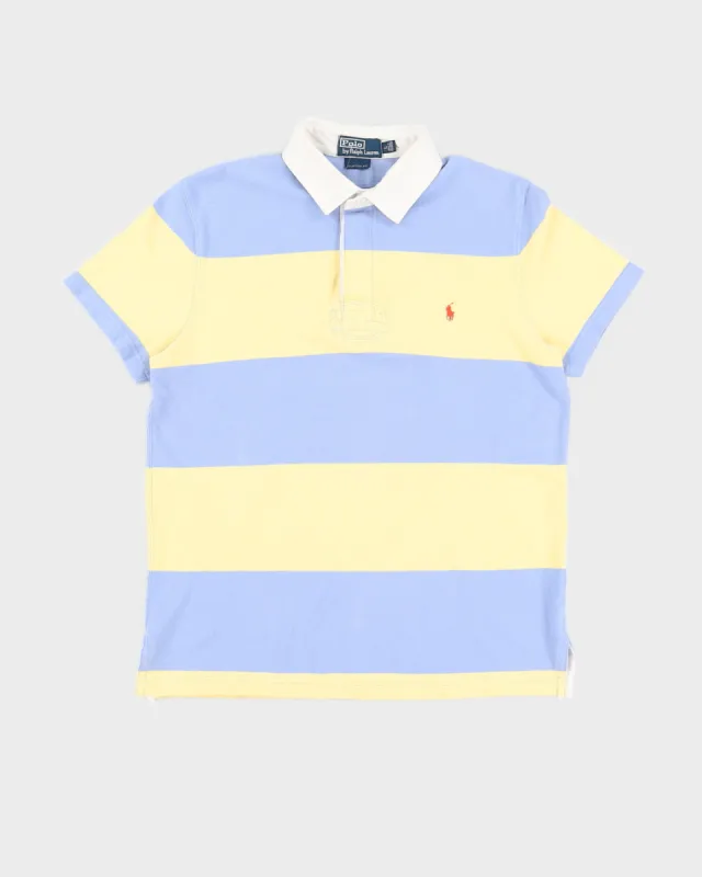 Vintage 90s Ralph Lauren Yellow / Blue Striped Polo Shirt - L sold by Rokit