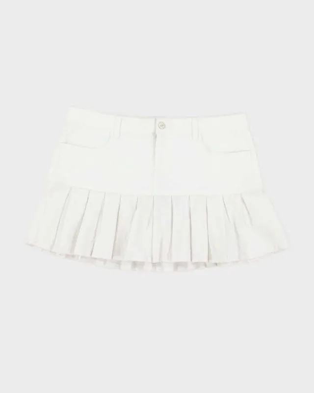 Vintage 00s White Denim Pleated Mini Skirt - M sold by Rokit