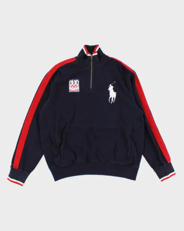 Vintage 90s Mens Navy Polo Team USA Quarter Zip Sweatshirt - L sold by Rokit