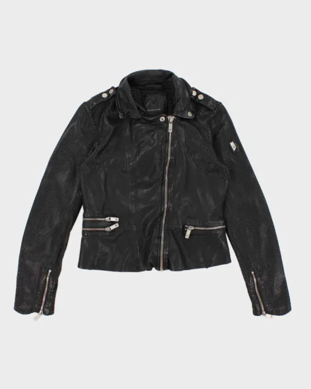 Women's Black Mesh Leather Mauritius Biker Jacket - S sold by Rokit