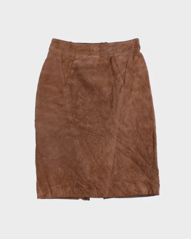80's Leather Suede Brown Skirt - W26 sold by Rokit