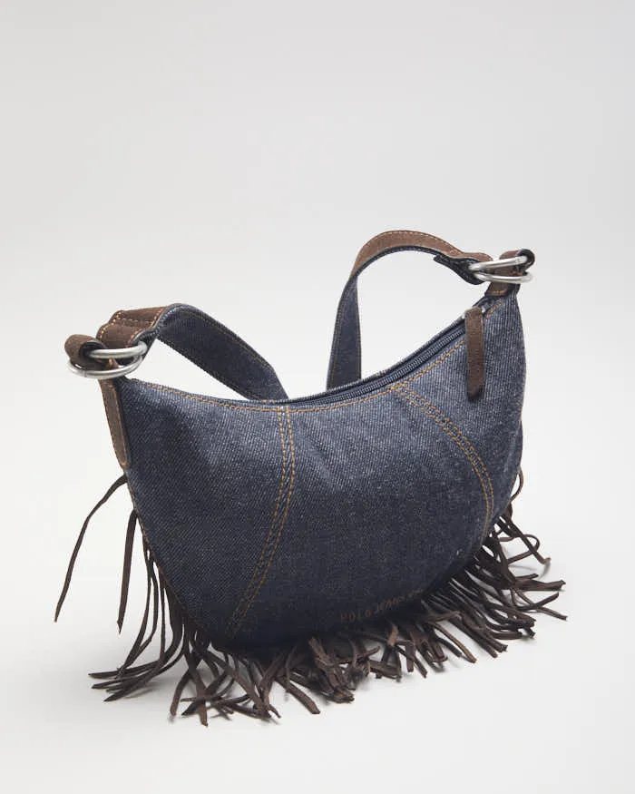 Vintage Polo Jeans Denim Suede Fringe Bag sold by Rokit