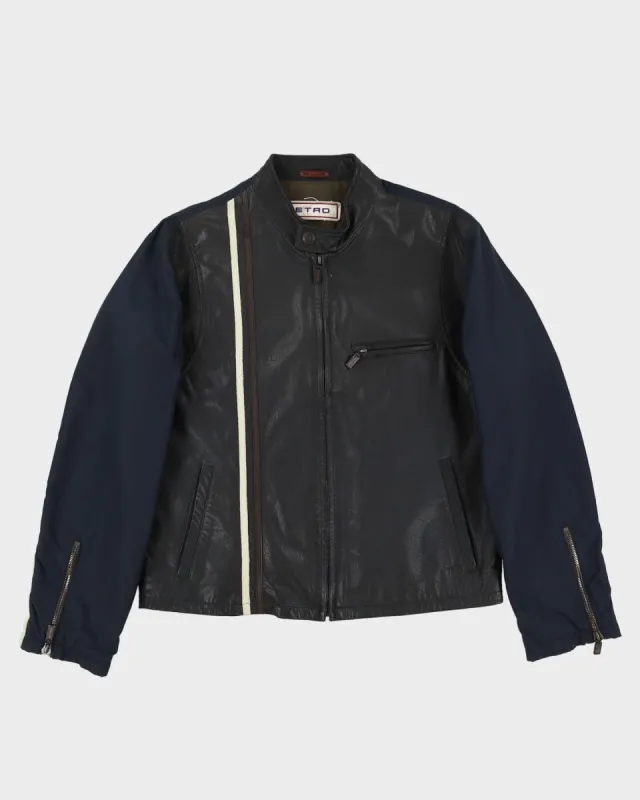 90s ETRO Black / Navy Leather Jacket - L sold by Rokit