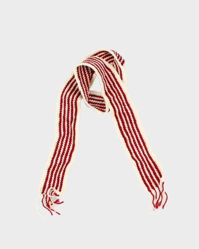 Vintage Hand Knit Red Striped Scarf sold by Rokit