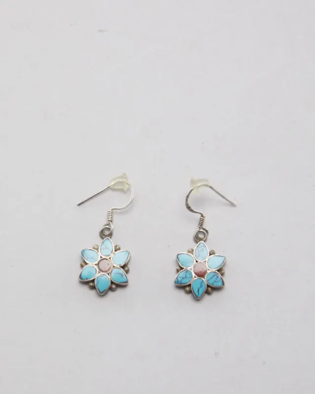 Silver Turquoise Flower Earrings sold by Rokit