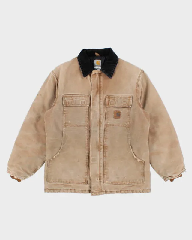 Vintage Mens Cream Carhartt Fleece Lined Zip Detroit Jacket - M made by Carhartt