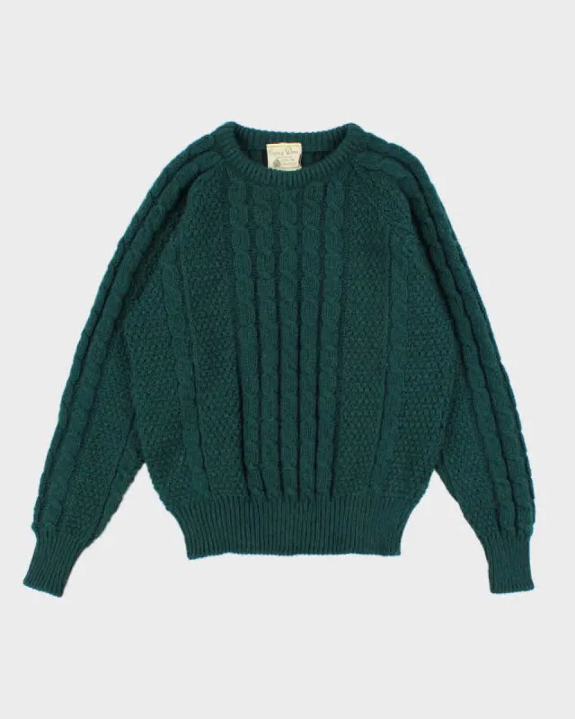 90s Vintage Mens Green Cable Knit Wool Sweater - M sold by Rokit