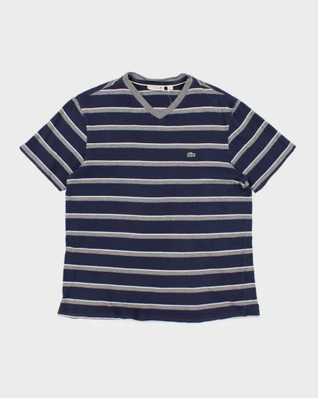 Lacoste Striped V-Neck T-Shirt - L sold by Rokit