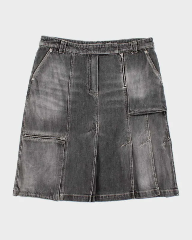 Vintage Y2k 00s Grey Pleated Zip Denim Skirt - M sold by Rokit