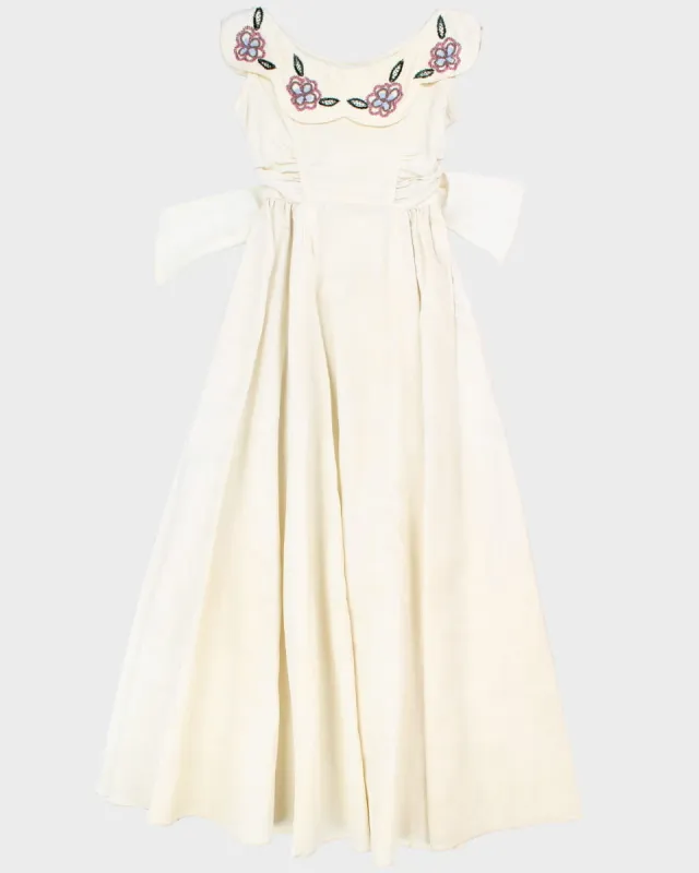 Vintage 5703 Womens Cream Beaded Evening Gown - S/M made by Rokit