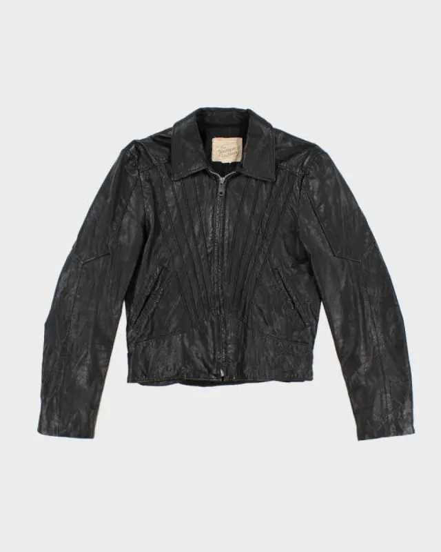 Vintage 90s Fitted Black Leather Jacket - XS sold by Rokit