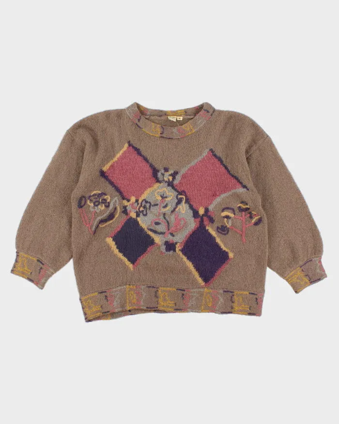 Vintage 90s Abstract Patterned Wool Jumper - M sold by Rokit