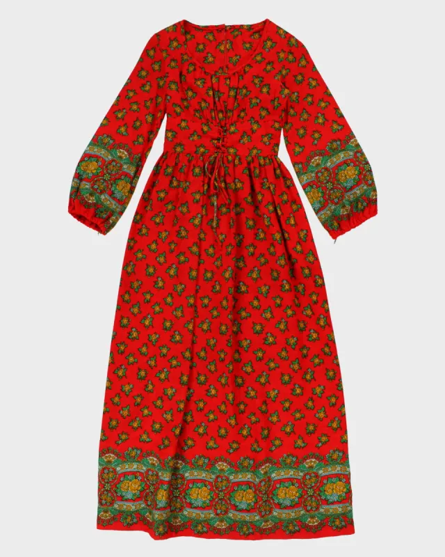 Womens 1970s Red Floral Bohemian Maxi Dress - XS sold by Rokit