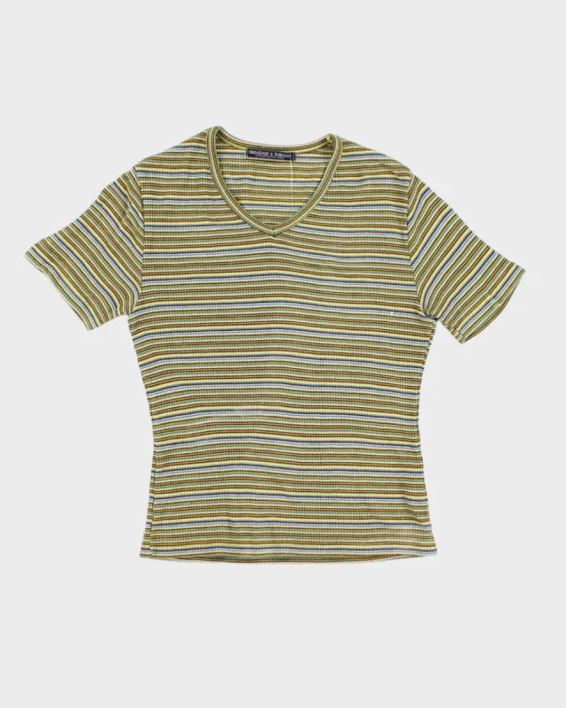 Womens Green Striped Y2K Tee - S sold by Rokit