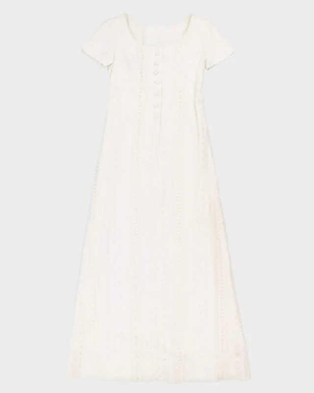 Vintage 70s White Broderie Maxi Dress - S sold by Rokit