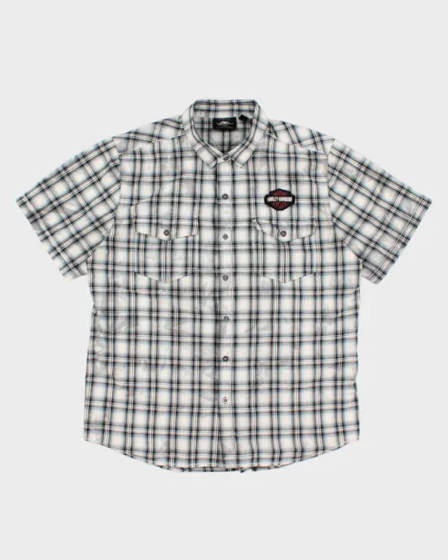 Men's Blue checked Harley Davidson Button Up Shirt - XL sold by Rokit