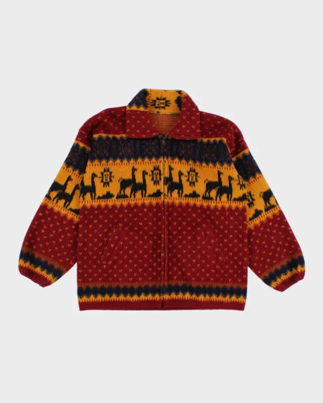 Men's Multicoloured Patterned Zip Up Knit Sweater - M sold by Rokit