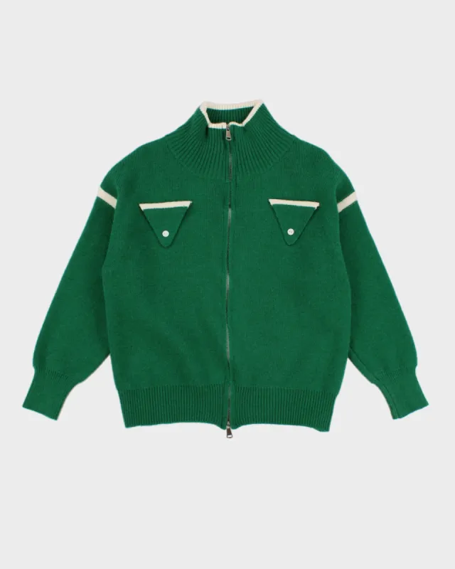 Womens Green and White Zip up Cardigan - S sold by Rokit