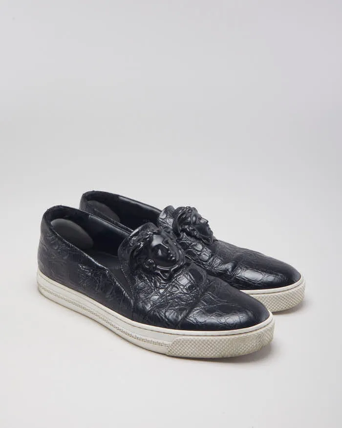 Versace Black Leather Medusa Embellished Slip On Shoes - UK 9.5 sold by Rokit