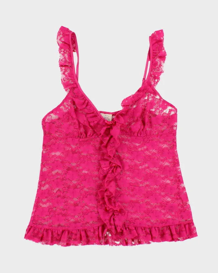 Vintage 90s In Bloom Pink Lace Cami Top - S sold by Rokit