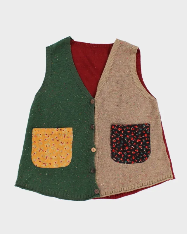 Womens Green and Beige Patchwork Cottagecore Knit Vest - M sold by Rokit