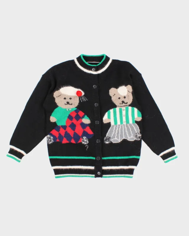 Vintage Wool Blend Harlequin Bear Cardigan - L sold by Rokit