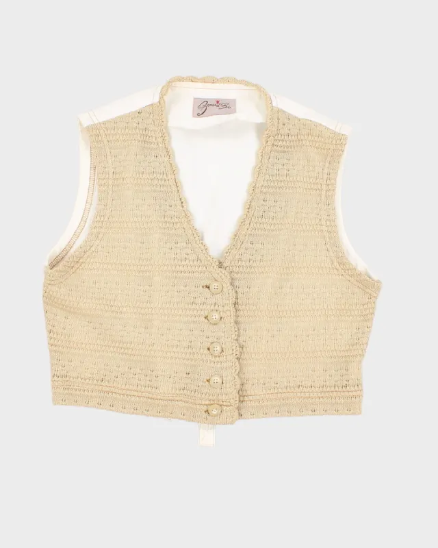 Womens Beige and White Crochet Vest - S sold by Rokit
