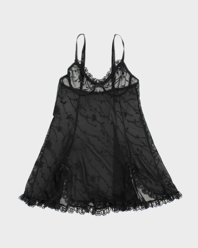 90s Black Mesh Lingerie Slip Dress - S sold by Rokit