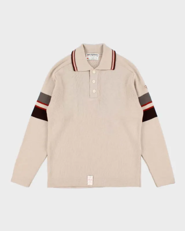 80s Vintage Men's Cream Knit Collard Sweater - M sold by Rokit