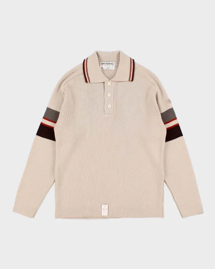 80s Vintage Men's Cream Knit Collard Sweater - M sold by Rokit