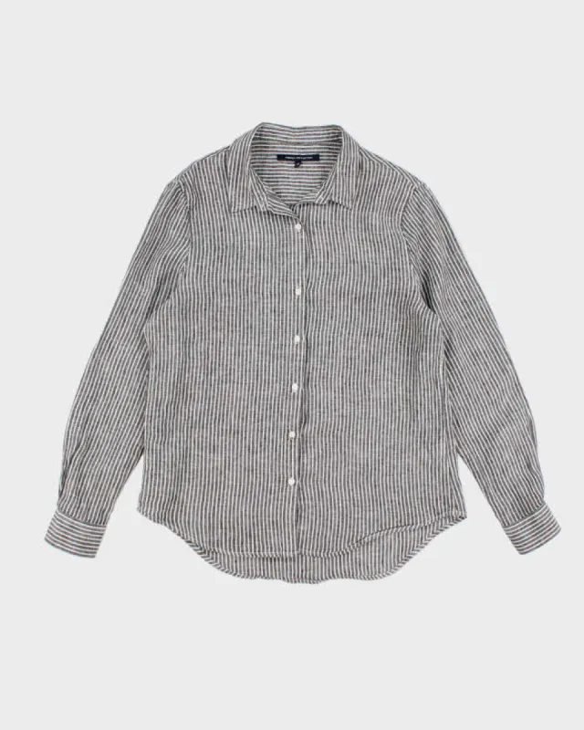 French Connection Grey Stripe Long Sleeve Linen Shirt - M sold by Rokit