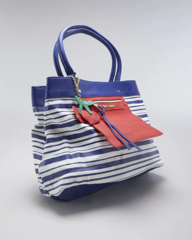 Betsey Johnson Blue & White Stripe Pleather Handbag - O/S sold by Rokit