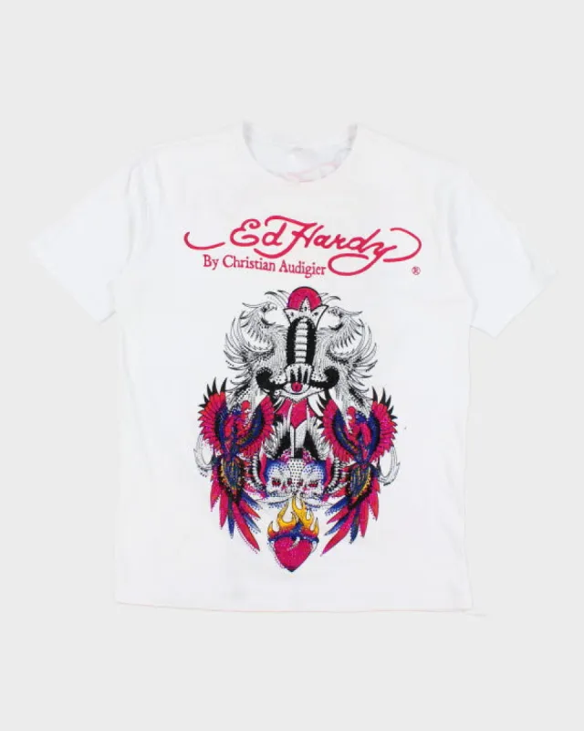 Vintage Y2K Ed Hardy Sequined Graphic T-Shirt - L sold by Rokit