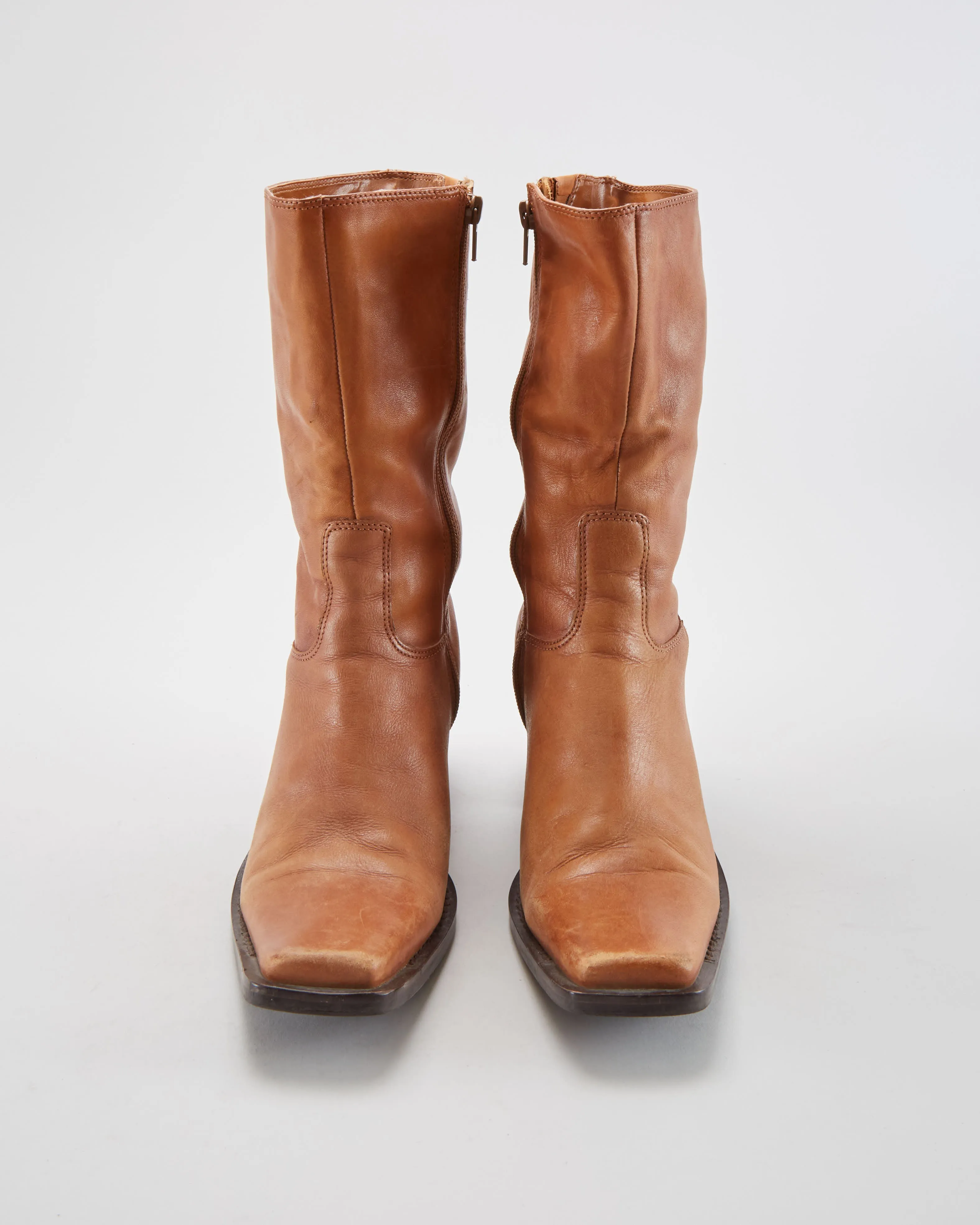 Vintage Square Toe Leather Brown Boots - Womens UK 8 sold by Rokit product image thumbnail 3