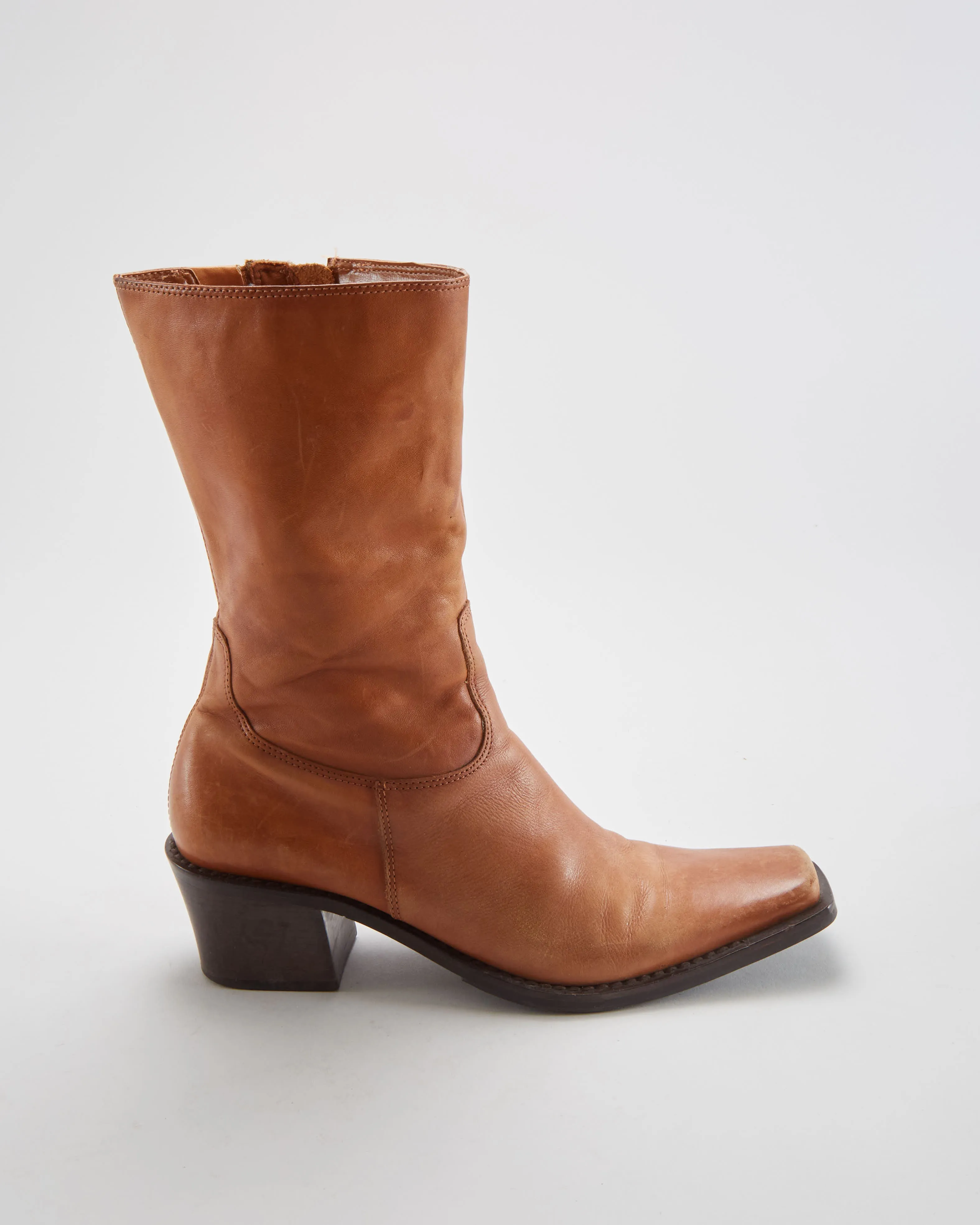 Vintage Square Toe Leather Brown Boots - Womens UK 8 sold by Rokit product image thumbnail 2