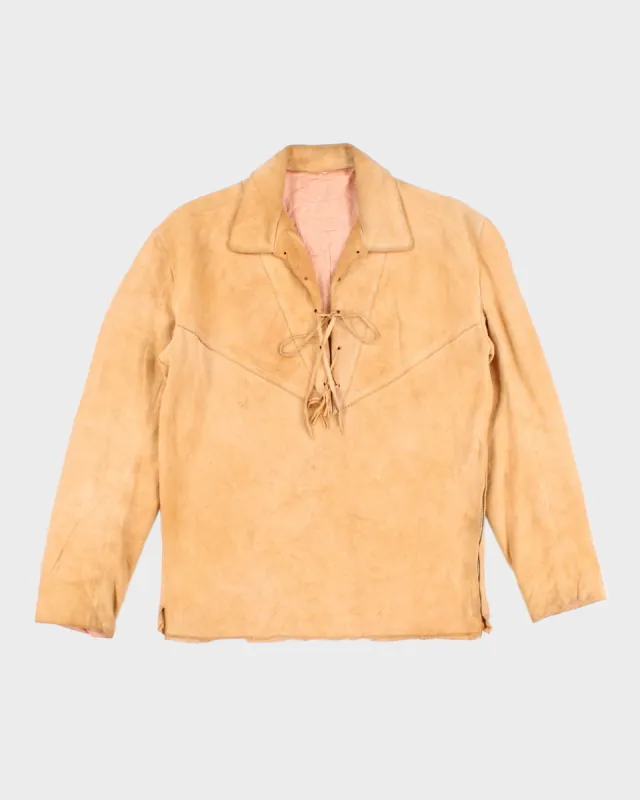 Vintage Mens Beige Suede Lace Up Front Shirt - M sold by Rokit