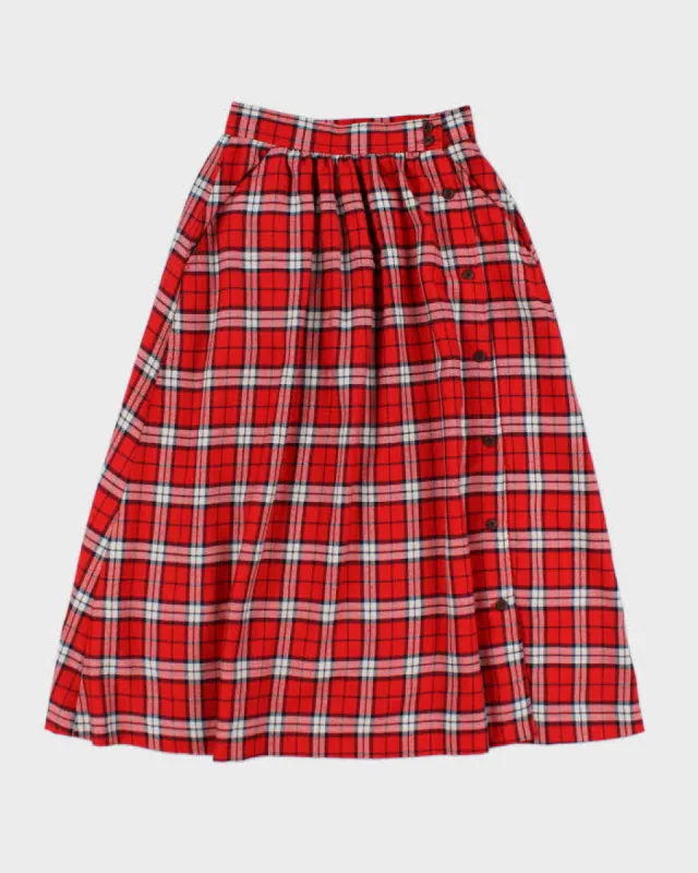Vintage Red Tartan Button Up Skirt - XS sold by Rokit