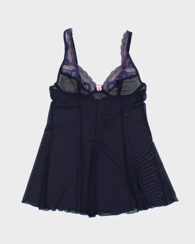 Y2k 00s Blue Mesh Lingerie Top - S sold by Rokit