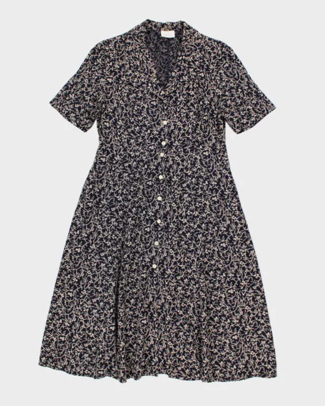 90s Moda International Blue Floral Button Up Dress - M sold by Rokit
