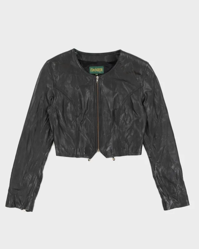 Vintage 90s Danier Black Leather Cropped Jacket Top - XS sold by Rokit