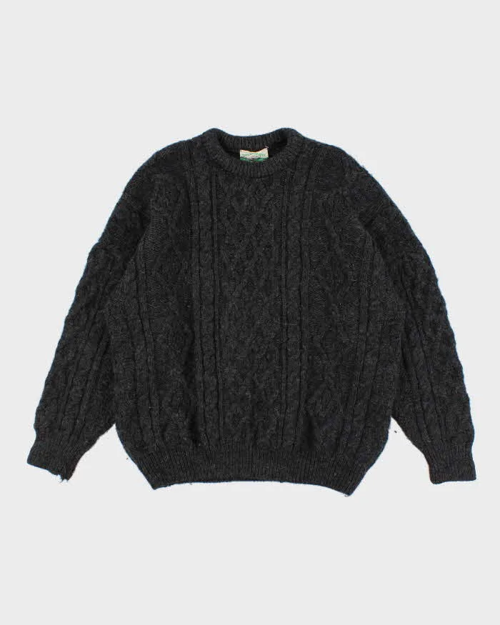 Vintage 80s Aran Dark Grey Wool Jumper - XXXL sold by Rokit