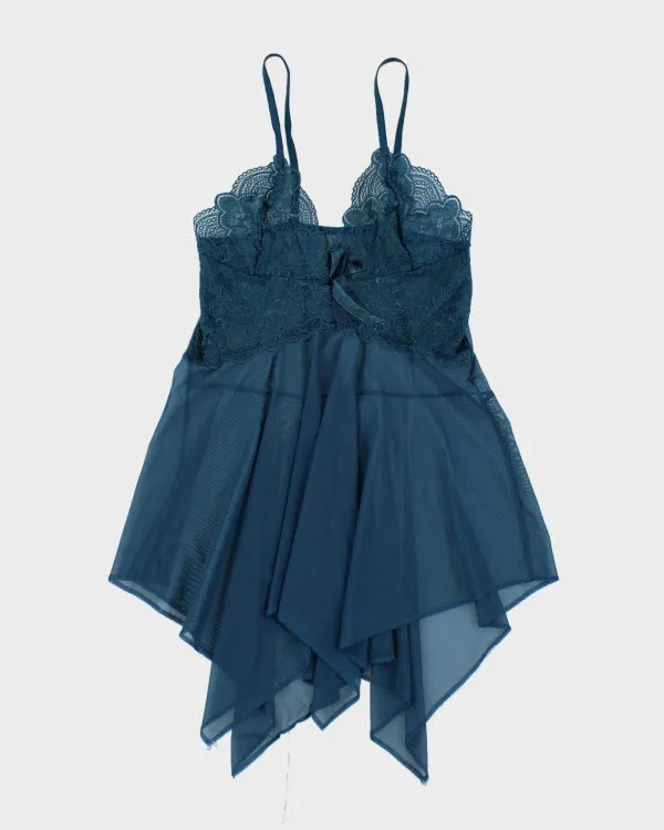 Y2k 00s Turquoise Handkerchief Hem Cami - S sold by Rokit