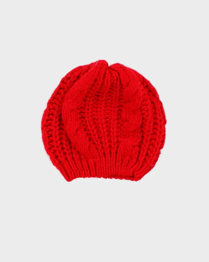 Unisex Red Hand Cable Knit Beanie - O/S sold by Rokit product image thumbnail 2