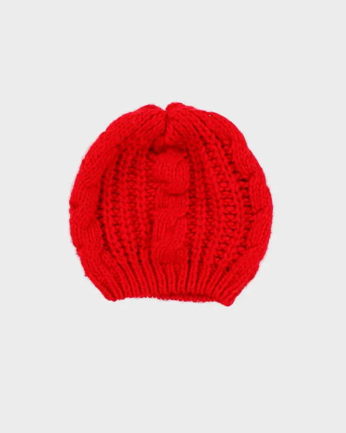 Unisex Red Hand Cable Knit Beanie - O/S sold by Rokit