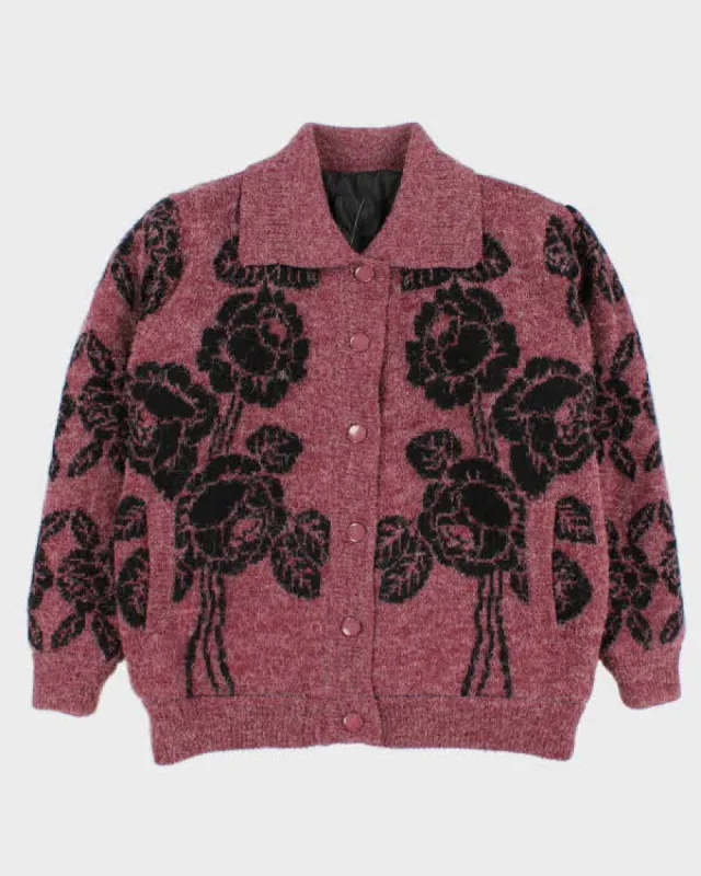 Vintage Women's Purple Floral Print Knit Jacket - M sold by Rokit