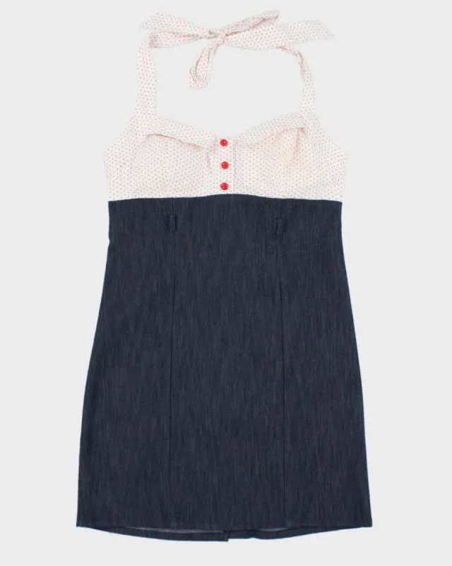 Vintage Halter Denim Polka Dot Dress - L made by Guess