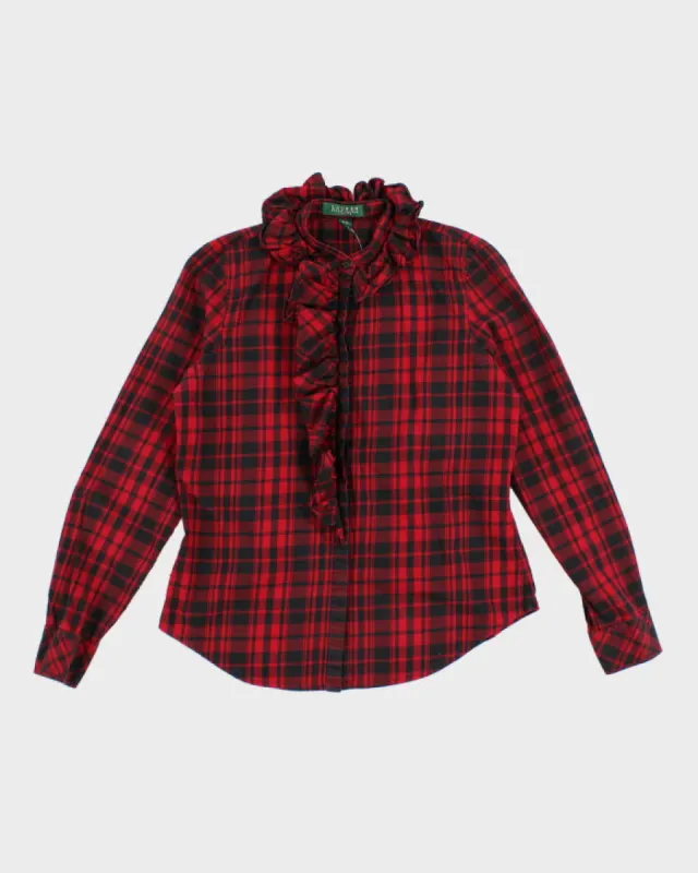 00s Lauren Ralph Lauren Plaid Frilled Blouse - S sold by Rokit